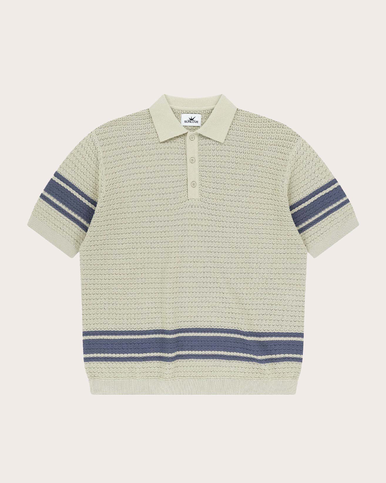 Sunlove Border Crochet Knit Golf Polo Shirt Beige | Soft Hands Club UK