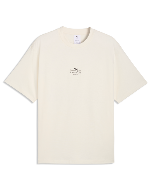 Beige t-shirt with a logo on a white background