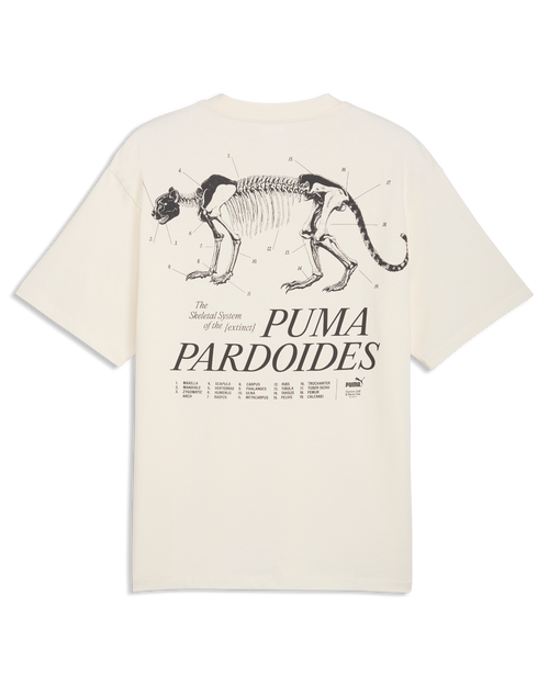 Beige t-shirt with a cat skeleton graphic and 'Puma' text on a white background